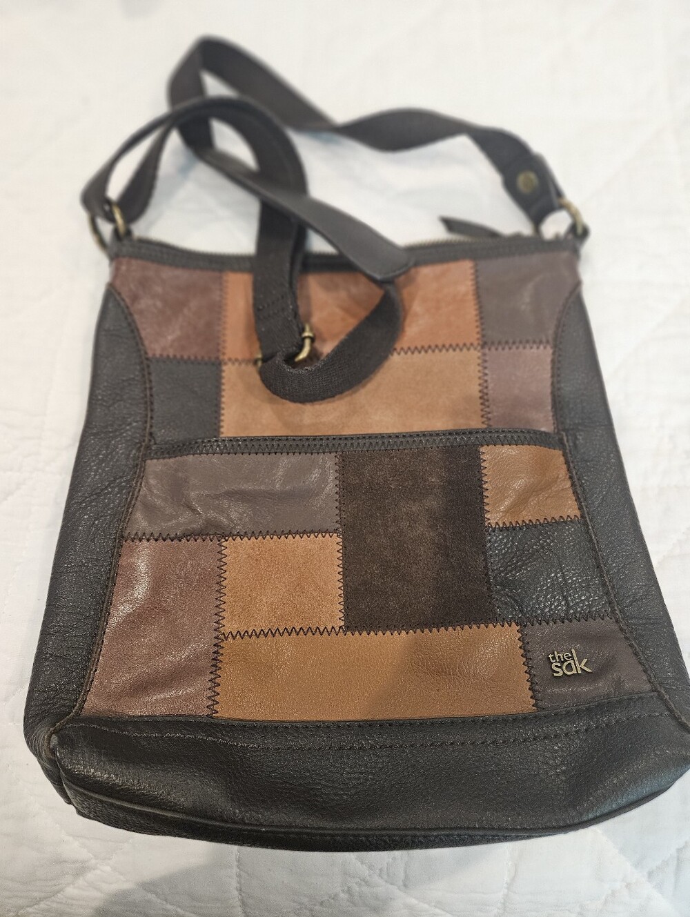 The Sak Patchwork Leather Messenger Bag - Brown and Black